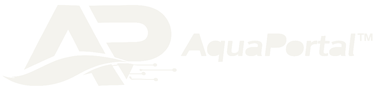 Logotyp AquaPortal — monochromatyczny, ciemne tło
